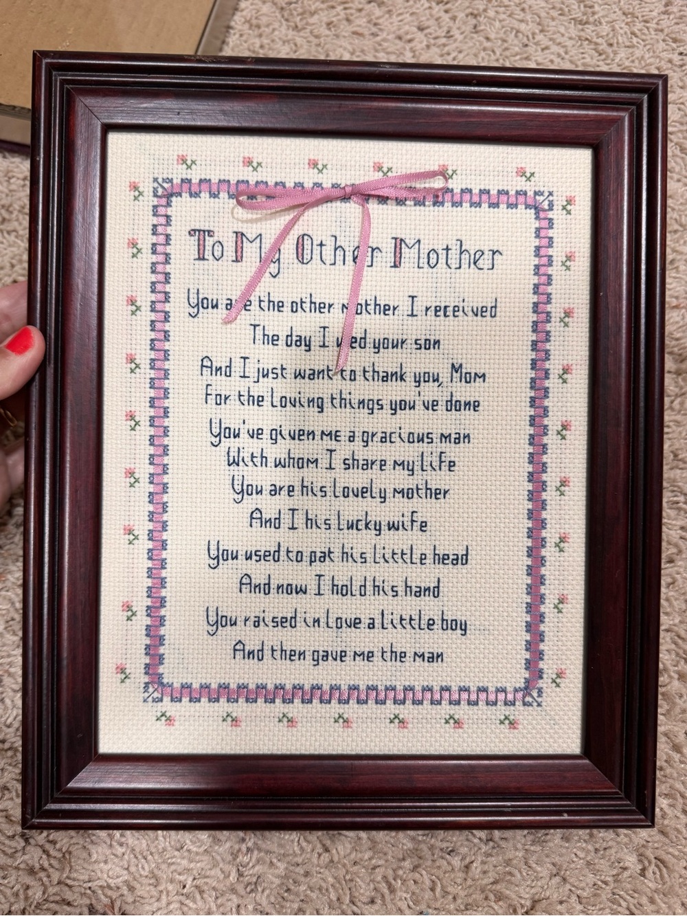 Vtg Framed Cross-Stitch mother in law Poem